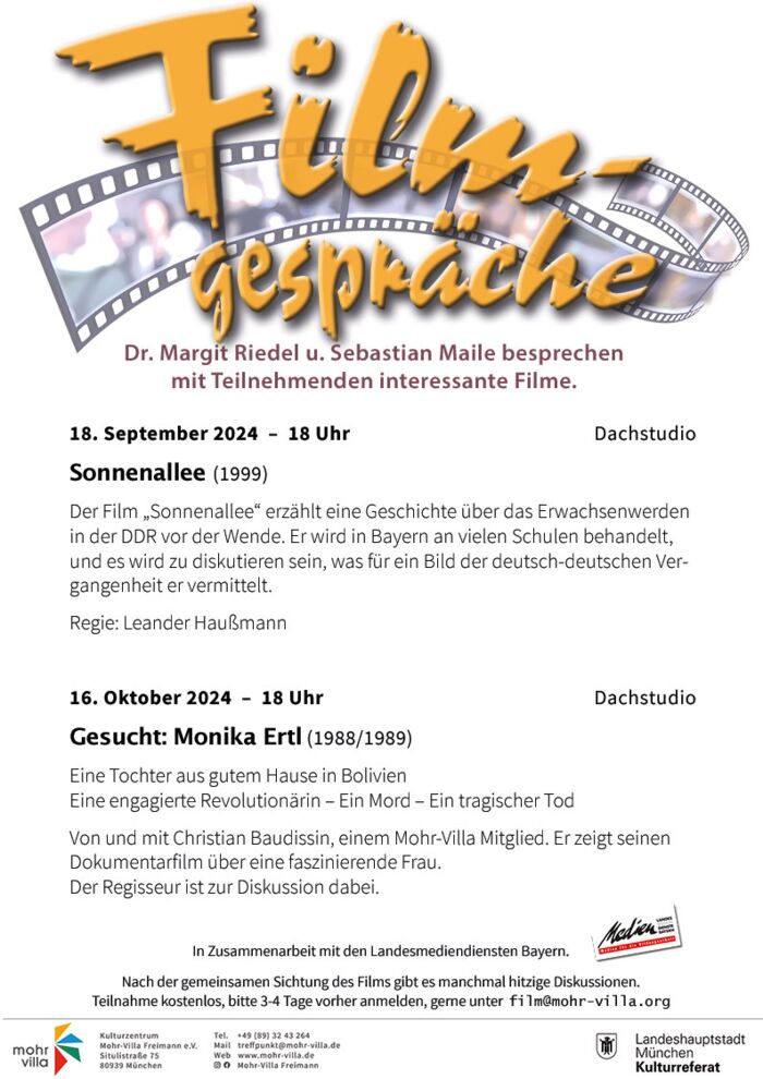 Plakat zur Veranstaltung: Filmgespräche: Gesucht: Monika Ertl (1988)